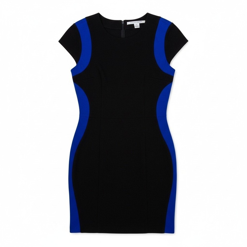 DVF Diane Von Furstenberg Black‎ Royal Blue Sheath Dress Cap Sleeve Size 2